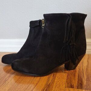 Sam Edelman Black Suede Bootie with Fringe Size 13